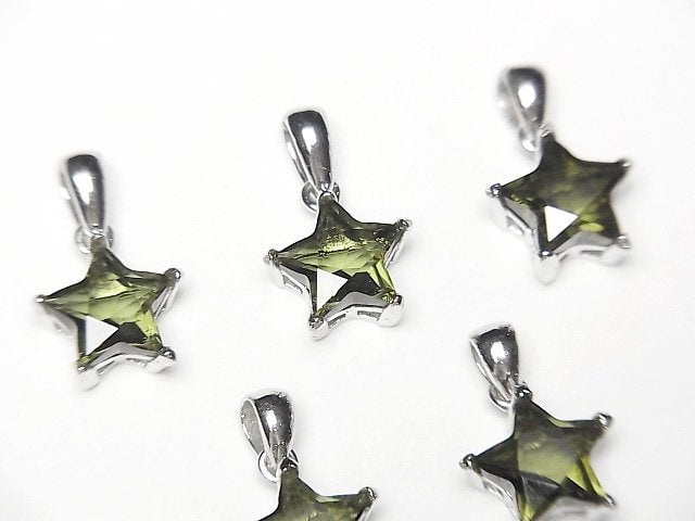 High Quality Moldavite AAA Star Faceted Pendant 9x9mm Silver925 1pc