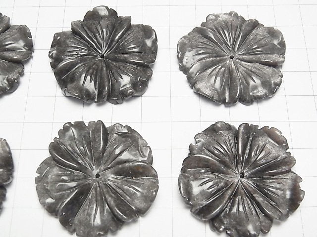 Silberner Obsidian AAA Blume 40mm Zentrum Loch 1 Stück