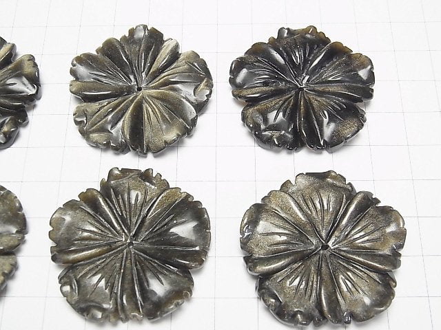 Goldener Obsidian AAA Blume 40mm Zentrum Loch 1 Stück