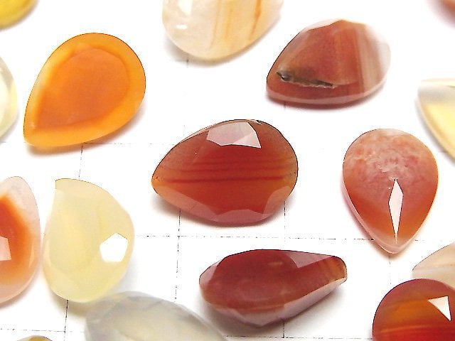 混色紅玉髓 梨形 刻面 14x10公釐 3顆 散石