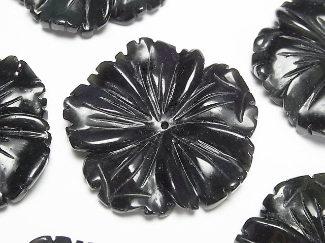黑曜石 AAA 花朵 40mm 中心孔 1個
