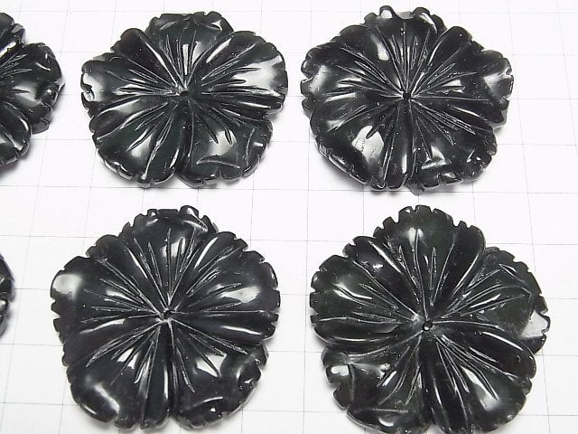 Schwarzer Obsidian AAA Blume 40mm Zentrum Loch 1 Stück