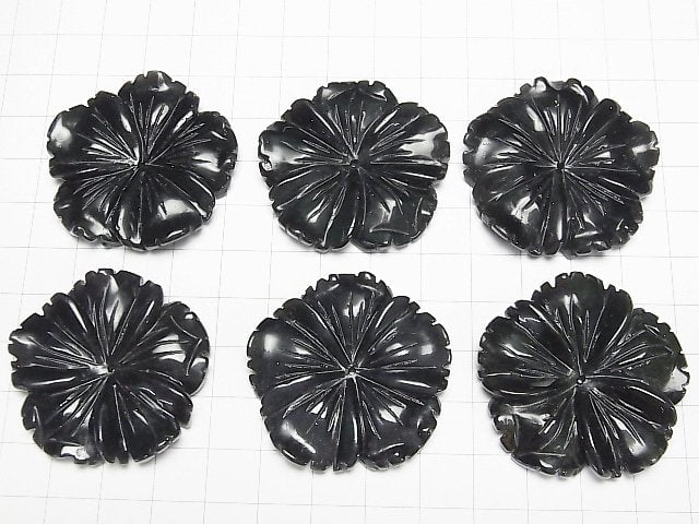 Schwarzer Obsidian AAA Blume 40mm Zentrum Loch 1 Stück