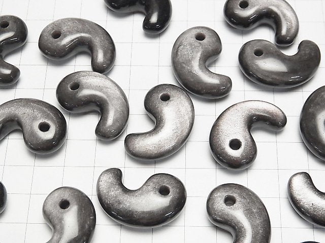 Silver Obsidian AAA Comma Shaped Bead 30x20mm 1pc