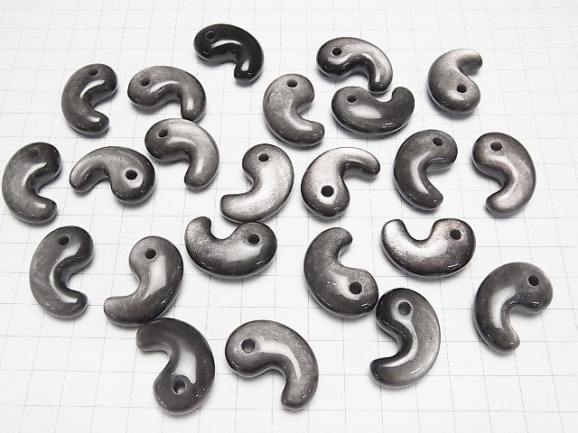Silver Obsidian AAA Comma Shaped Bead 30x20mm 1pc