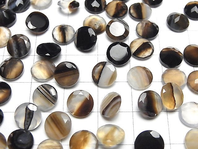 Schwarzer Streifenachat loser Stein rund facettiert 8x8mm 5Stk