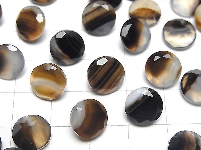 Schwarzer Streifenachat loser Stein rund facettiert 10x10mm 3Stk