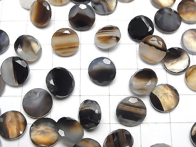 Schwarzer Streifenachat loser Stein rund facettiert 10x10mm 3Stk