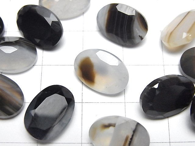 黑紋瑪瑙 散珠 橢圓刻面 14x10mm 3顆
