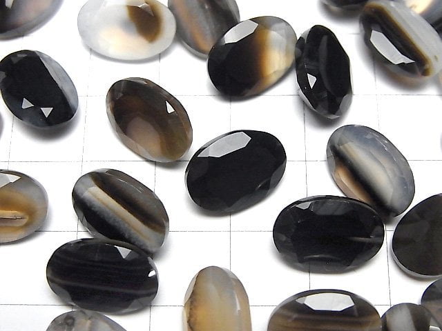 Schwarzer Streifenachat loser Stein oval facettiert 14x10mm 3Stk