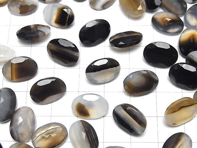 Schwarzer Streifenachat loser Stein oval facettiert 14x10mm 3Stk