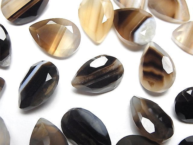 黑線瑪瑙 裸石 梨形 刻面 14x10公釐 3顆
