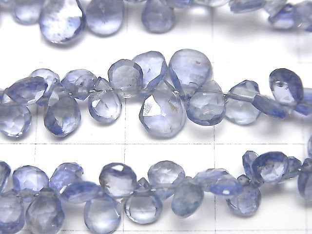 高品質無加熱藍寶石 AAA 梨形刻面水滴半串或 1 串珠子 (約3吋/8公分)