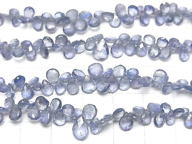 Hochwertiger unbehandelter blauer Saphir AAA Birnenform facettierte Briolette Halbe oder 1 Strang Perlen (ca. 3 Zoll/8 cm)