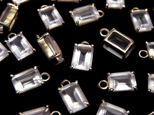 Hochwertiger Rosenquarz AAA- Zargenfassung rechteckig facettiert 7x5mm 18KGP 2Stk