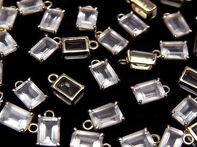 Hochwertiger Rosenquarz AAA- Zargenfassung rechteckig facettiert 7x5mm 18KGP 2Stk