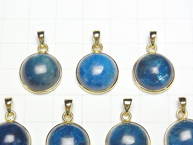 Blauer Apatit AAA- runder Anhänger 15x15mm 18KGP 1 Stück
