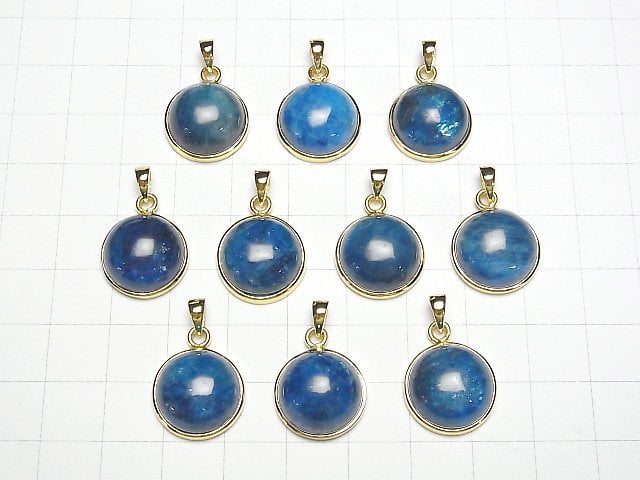 Blauer Apatit AAA- runder Anhänger 15x15mm 18KGP 1 Stück