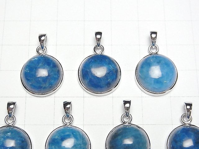 Blauer Apatit AAA- runder Anhänger 15x15mm Silber925 1 Stück
