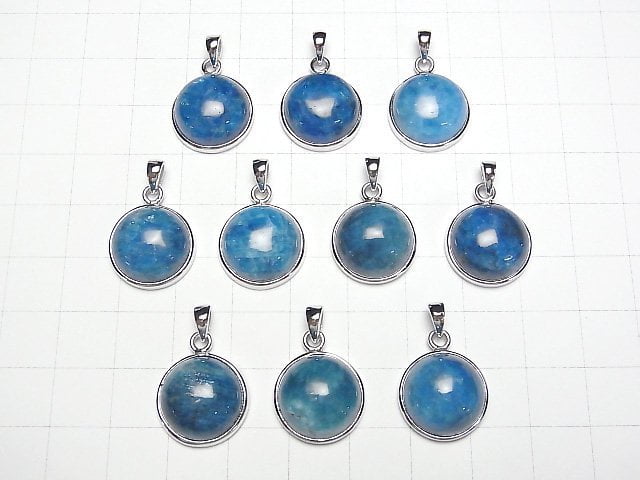 Blauer Apatit AAA- runder Anhänger 15x15mm Silber925 1 Stück