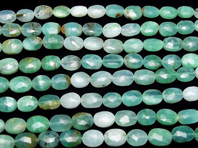 Peruanischer blauer Opal AA++ facettierter Oval halb oder 1 Strang Perlen (ca. 7 Zoll/18 cm)
