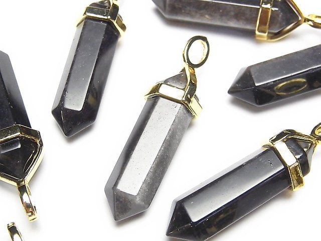 銀曜石 AAA 雙尖墜子 32x8x8mm 金色 3件