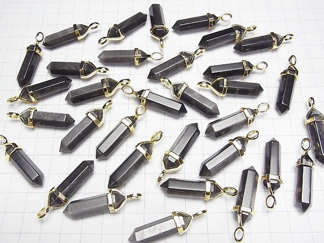 Silver Obsidian AAA Double Point Pendant 32x8x8mm Gold color 3pcs