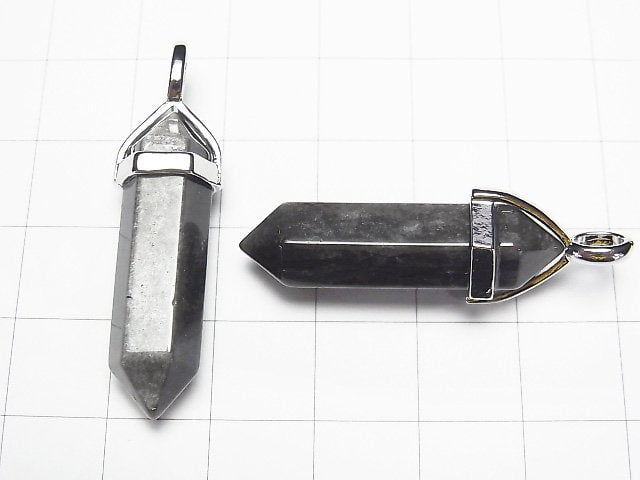 銀曜石 AAA 雙尖墜飾 32x8x8mm 銀色 3顆