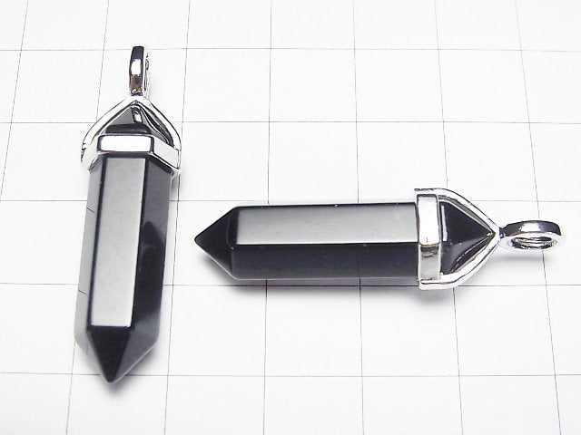 黑曜石 AAA 雙尖墜子 32x8x8mm 銀色 3顆