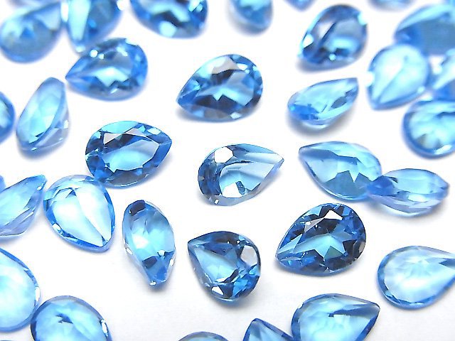 高品質瑞士藍拓帕石 AAA 梨形刻面裸石 7x5mm 3顆
