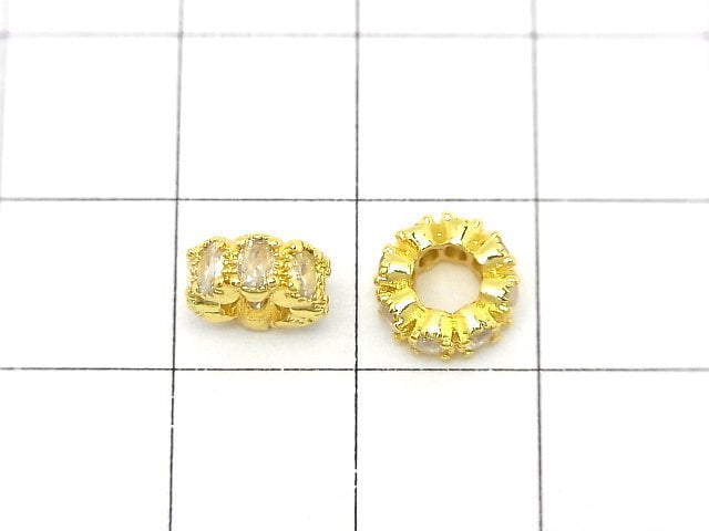 Metal parts Rondelle 8x8x4mm Gold color (with CZ) 2pcs