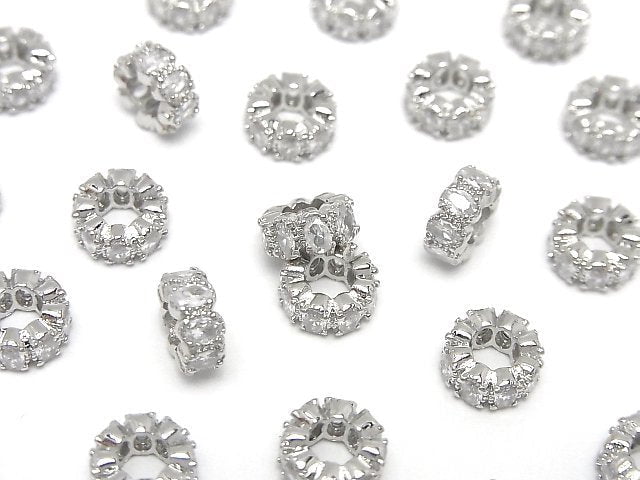 Metal parts Rondelle 8x8x4mm Silver color (with CZ) 2pcs