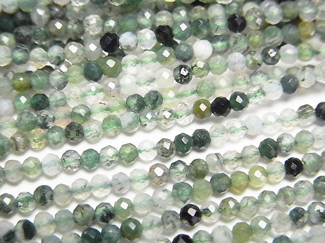 高品質!苔蘚瑪瑙 AAA 刻面圓珠 2mm 一串(約15英寸/37公分)