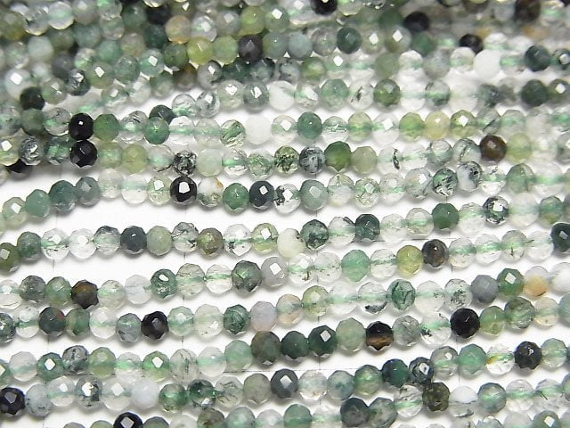 高品質!苔蘚瑪瑙 AAA 刻面圓珠 2mm 一串(約15英寸/37公分)