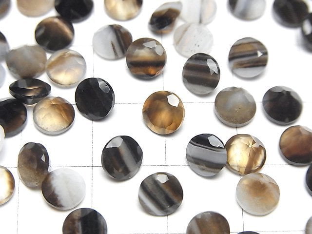 Schwarzgestreifter Achat Lose Steine Rund Facettiert 6x6mm 10Stück