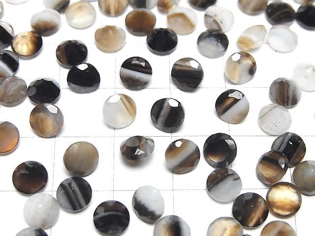 Schwarzgestreifter Achat Lose Steine Rund Facettiert 6x6mm 10Stück
