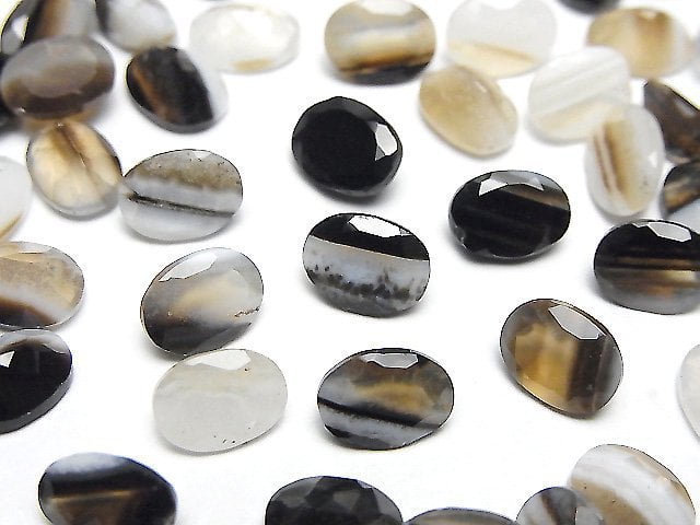 黑條紋瑪瑙 刻面橢圓形裸石 8x6mm 10顆