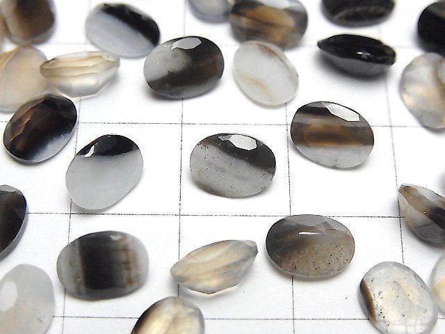 黑條紋瑪瑙 刻面橢圓形裸石 8x6mm 10顆