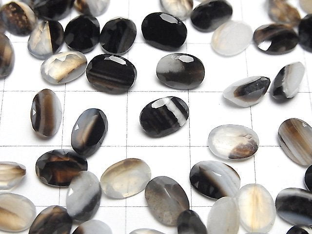 Schwarzgestreifter Achat Lose Steine Oval Facettiert 8x6mm 10Stück