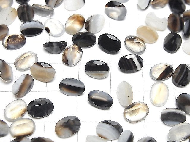 Schwarzgestreifter Achat Lose Steine Oval Facettiert 8x6mm 10Stück