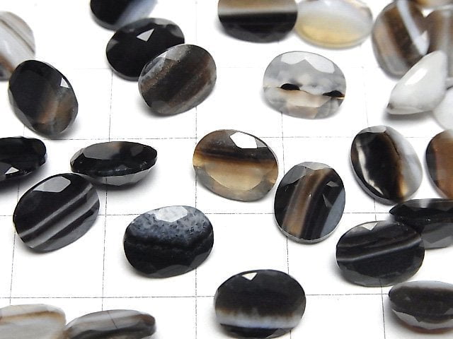 Schwarzgestreifter Achat Lose Steine Oval Facettiert 10x8mm 5Stück