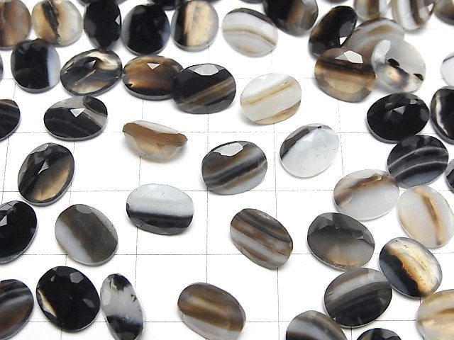 Schwarzgestreifter Achat Lose Steine Oval Facettiert 10x8mm 5Stück