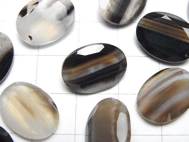 黑條紋瑪瑙 橢圓形刻面裸石 16x12公釐 2顆