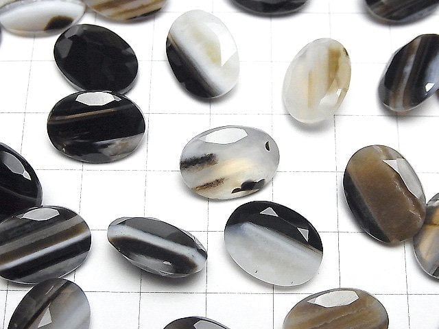 Schwarzgestreifter Achat Lose Steine Oval Facettiert 16x12mm 2Stück
