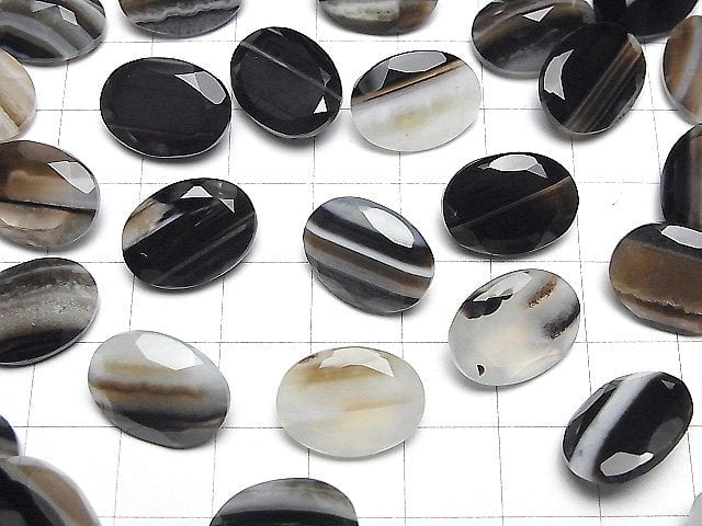Schwarzgestreifter Achat Lose Steine Oval Facettiert 16x12mm 2Stück