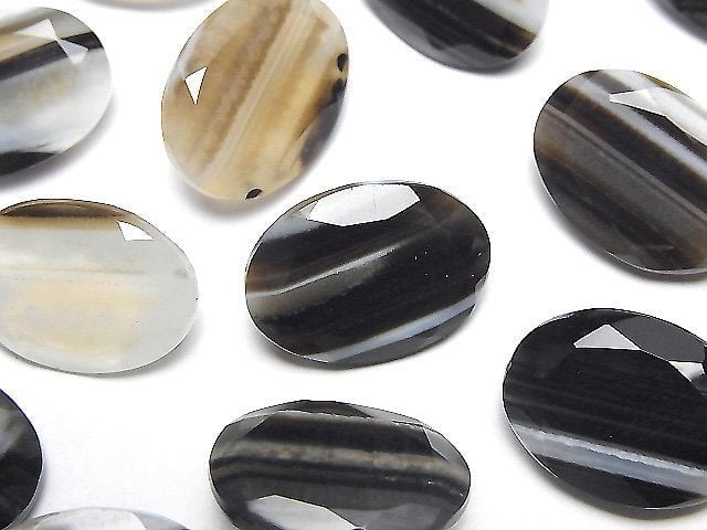 黑紋瑪瑙 刻面橢圓 18x13mm 2顆 散珠