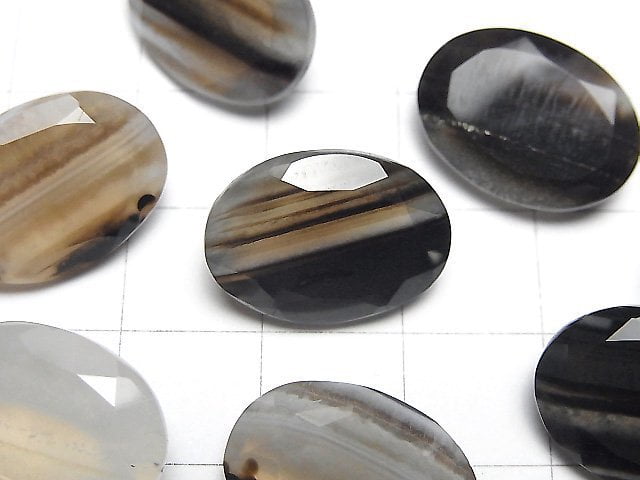 黑紋瑪瑙 刻面橢圓 18x13mm 2顆 散珠