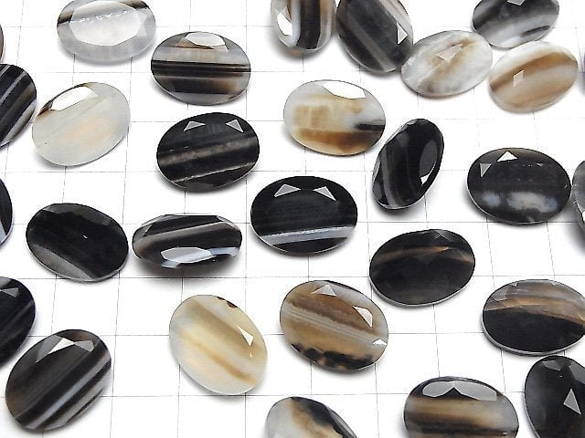 Schwarzgestreifter Achat Lose Steine Oval Facettiert 18x13mm 2Stück