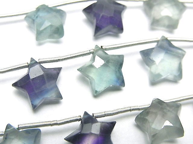 高品質多色螢石 AAA - 刻面星星 10x10mm 半串或 1 串珠子 (10顆)