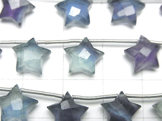 高品質多色螢石 AAA - 刻面星星 10x10mm 半串或 1 串珠子 (10顆)